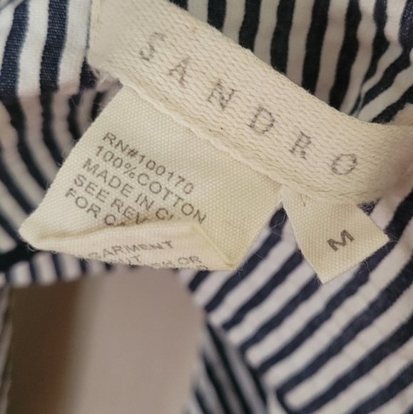 SANDRO Striped Seersucker Cotton Jacket Size Medium - Picture 6 of 6